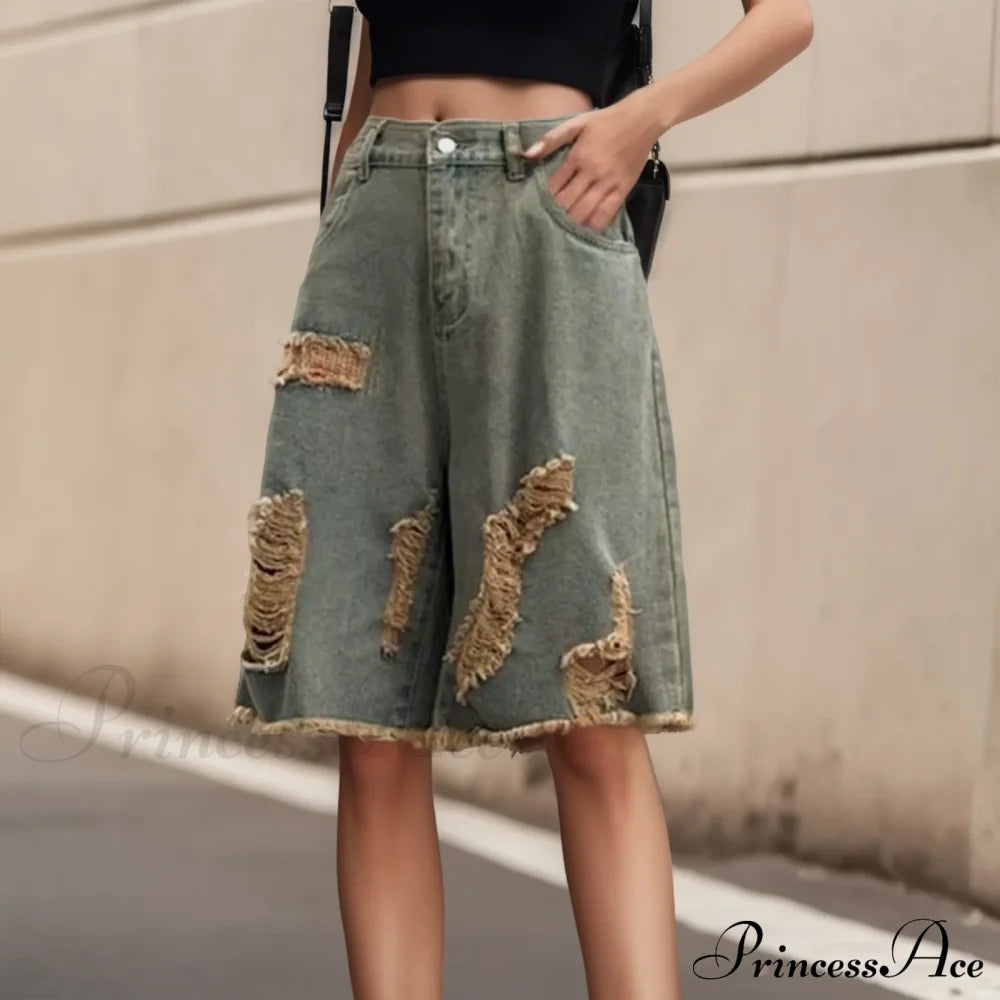 Fashion Harajuku Denim Summer High Waist Casual Vintage Jean Short Blue / M