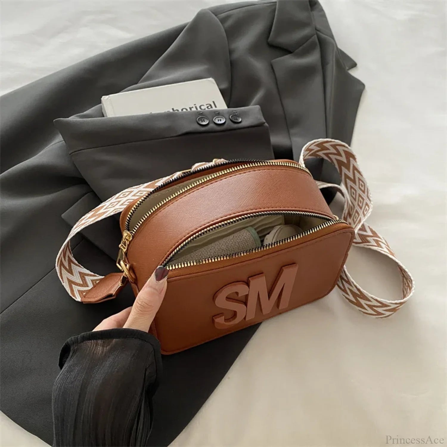 Fashion Leopard Print Letters Crossbody Bag Double Zipper Brown crossbody-250126