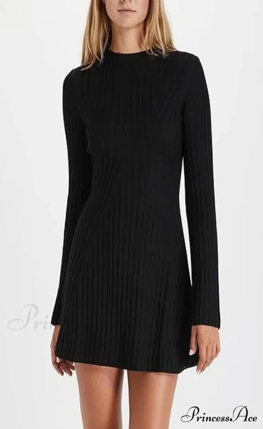 Fashion Long Sleeve A-Line Cotton Mini Dress Black / S