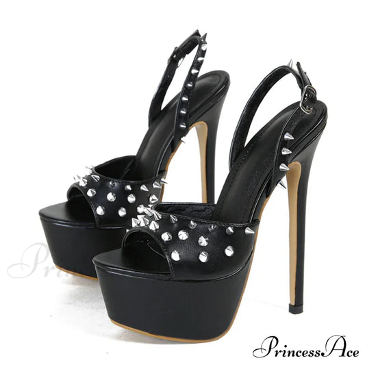 Fashion Metal-Rivet Back-Buckle Platform Sandals Sexy Peep-Toe Stripper Wedding Banquet High Heel