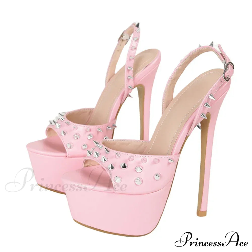 Fashion Metal-Rivet Back-Buckle Platform Sandals Sexy Peep-Toe Stripper Wedding Banquet High Heel