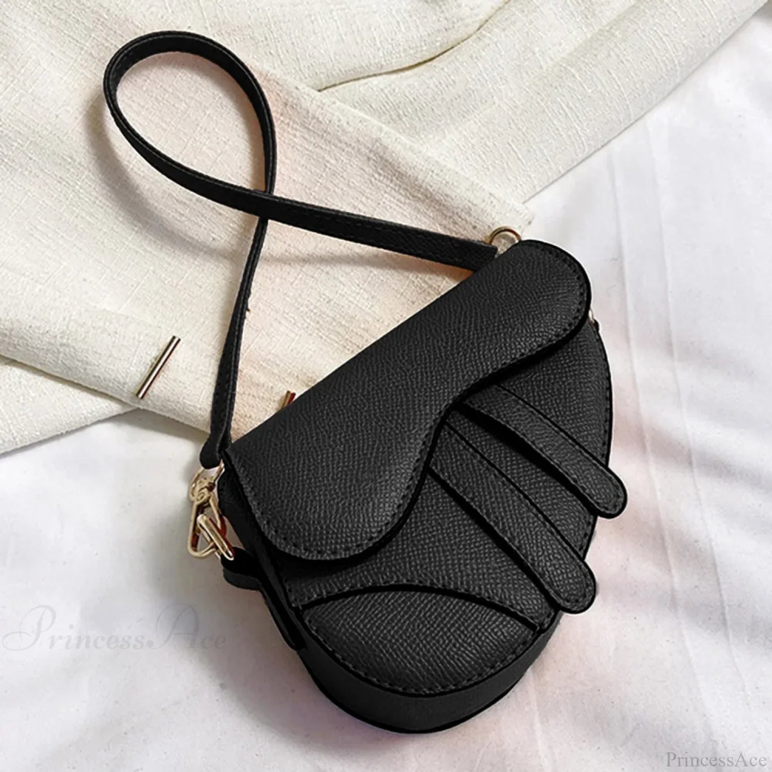 Fashion Mini Handbag Zipper Messenger Saddle Solid Color Bag Black handbag-250126