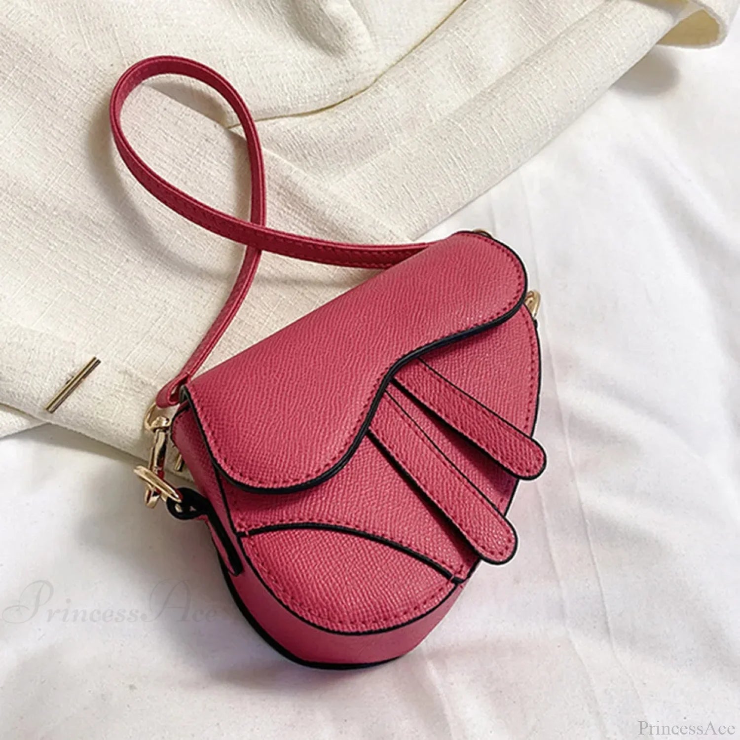 Fashion Mini Handbag Zipper Messenger Saddle Solid Color Bag Rose Red handbag-250126
