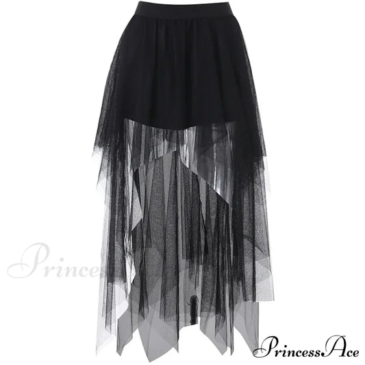 Fashion Net Yarn High-Waisted Irregular For Women Gothic Style Summer Casual Sexy Skirt Black / S