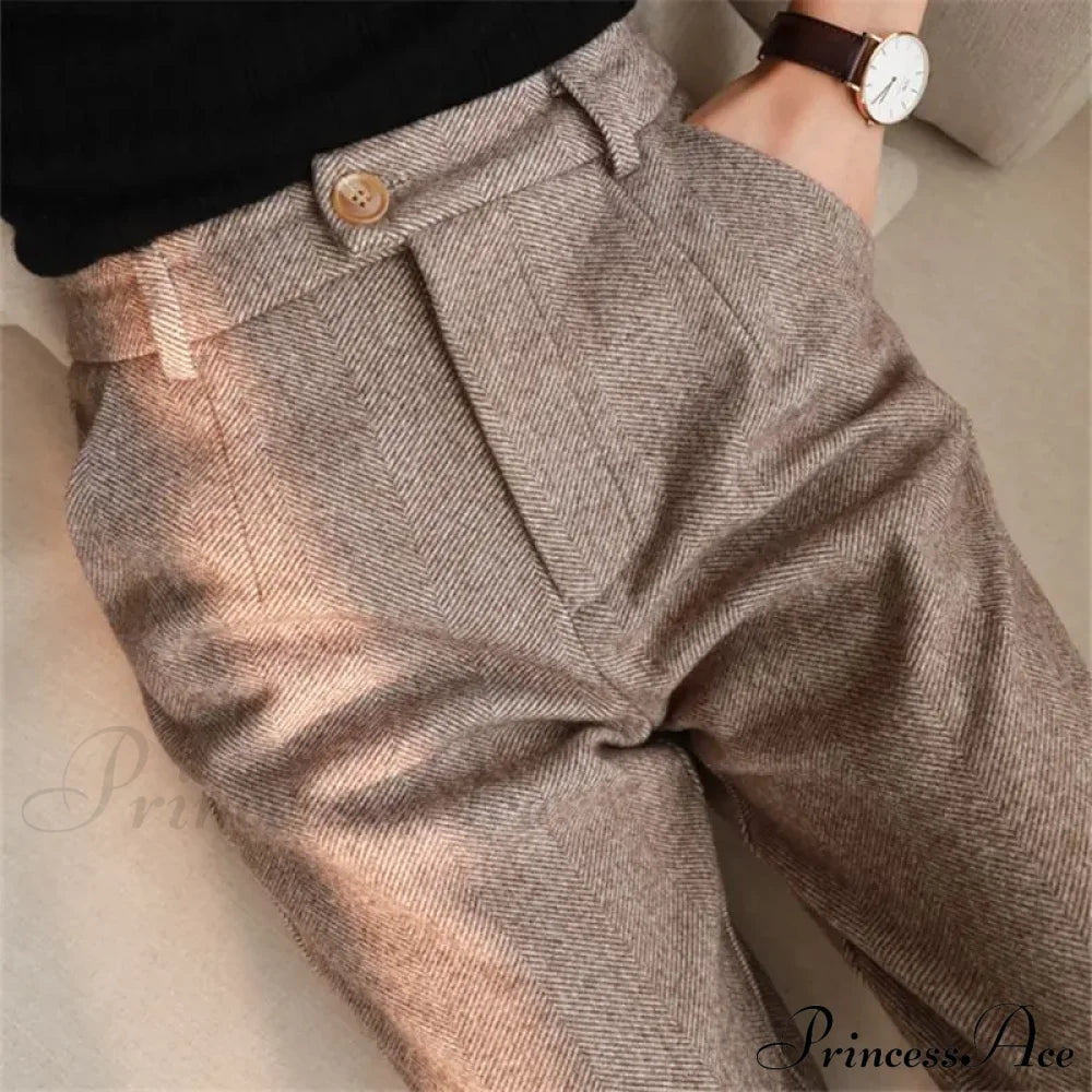 Fashion Office Wear High Waist Harem Pencil Trousers Autumn Winter Pants Khaki / S