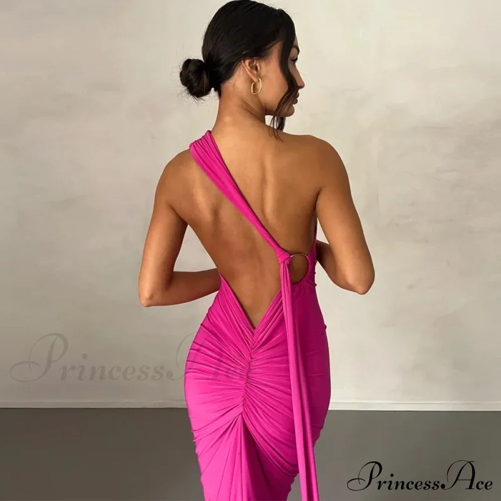 Fashion One Shoulder Elegant Long Sleeve Split Maxi Dress