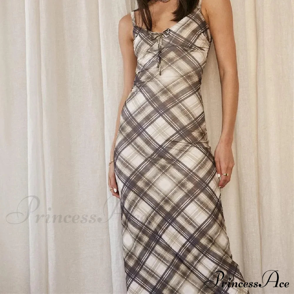 Fashion Plaid Print Outfits Maxi Dress