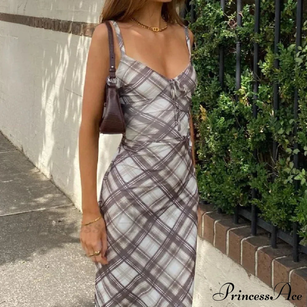 Fashion Plaid Print Outfits Maxi Dress