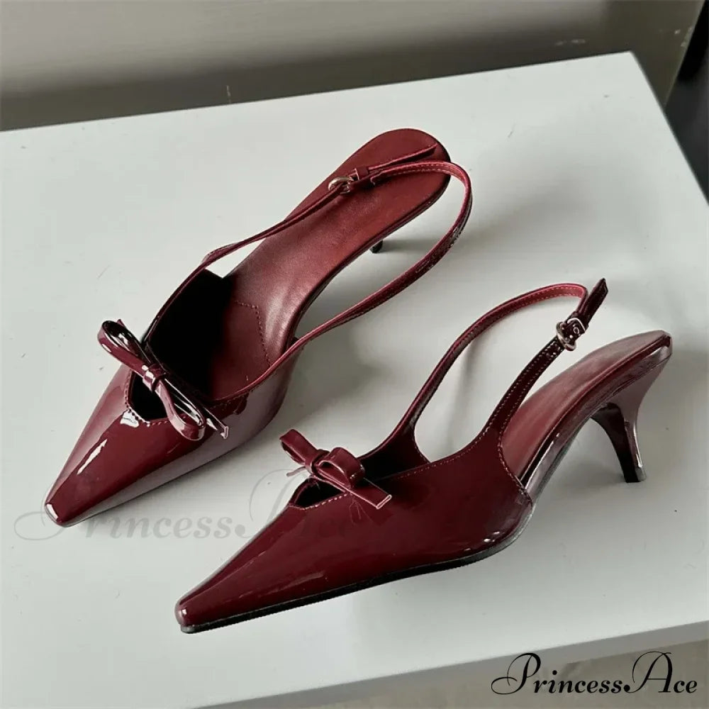 Fashion Pointed Elegant Slingbacks Buckle Strap Thin Heels Wedding Party Low Heel Pump