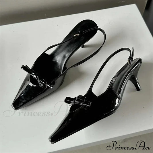 Fashion Pointed Elegant Slingbacks Buckle Strap Thin Heels Wedding Party Low Heel Pump Black / 35