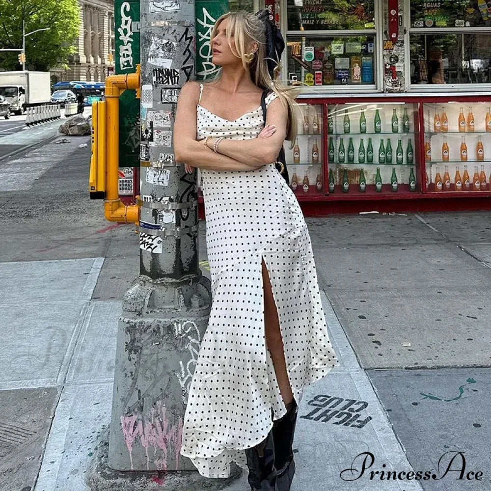 Fashion Polka Dots Draped Sexy Backless Maxi Dress