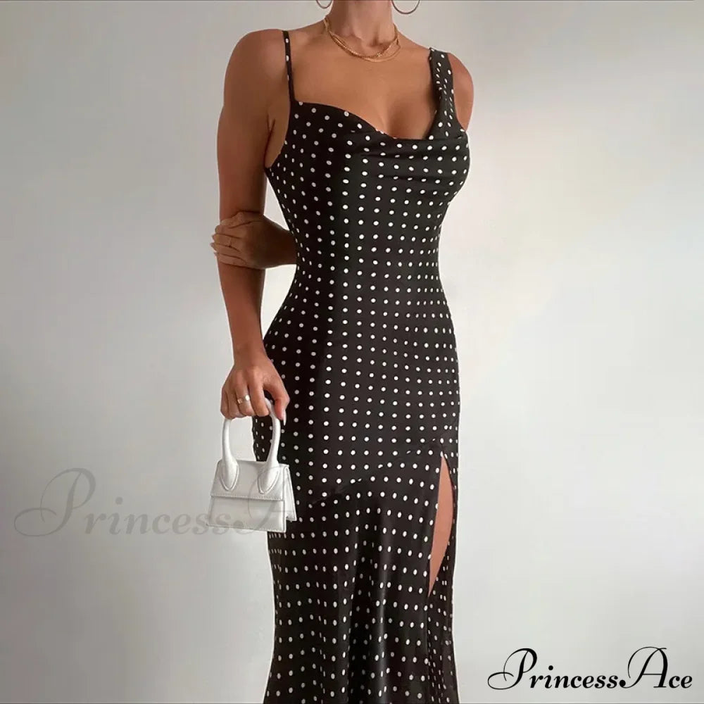 Fashion Polka Dots Draped Sexy Backless Maxi Dress