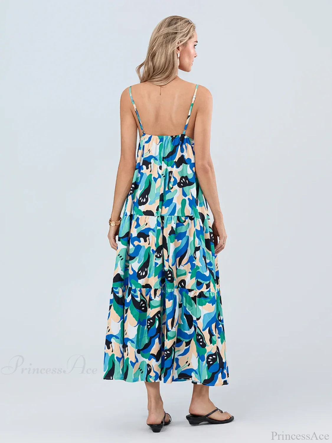 Fashion Print Spaghetti Strap Backless Sweetheart Flowy Cami Floral Dress floraldress-250126