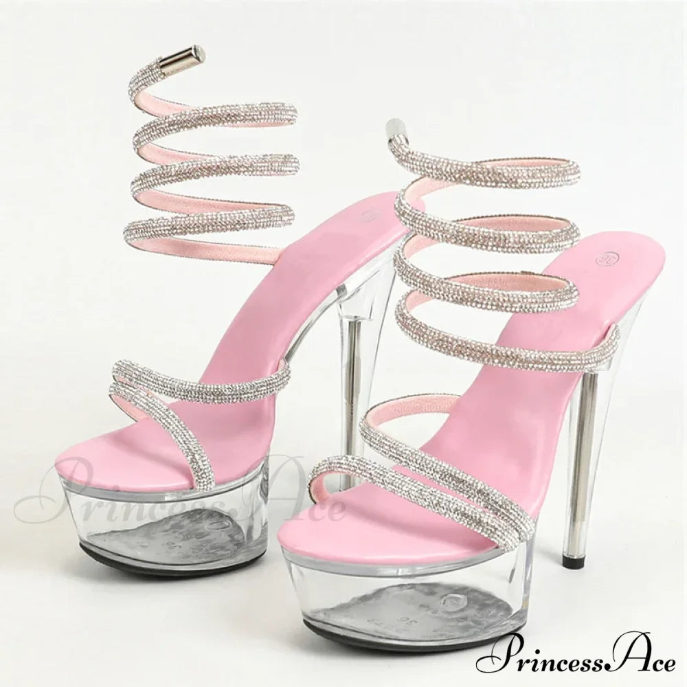 Fashion Rhinestone Ankle Snake Twine Around Transparent Wedding Banquet High Heel