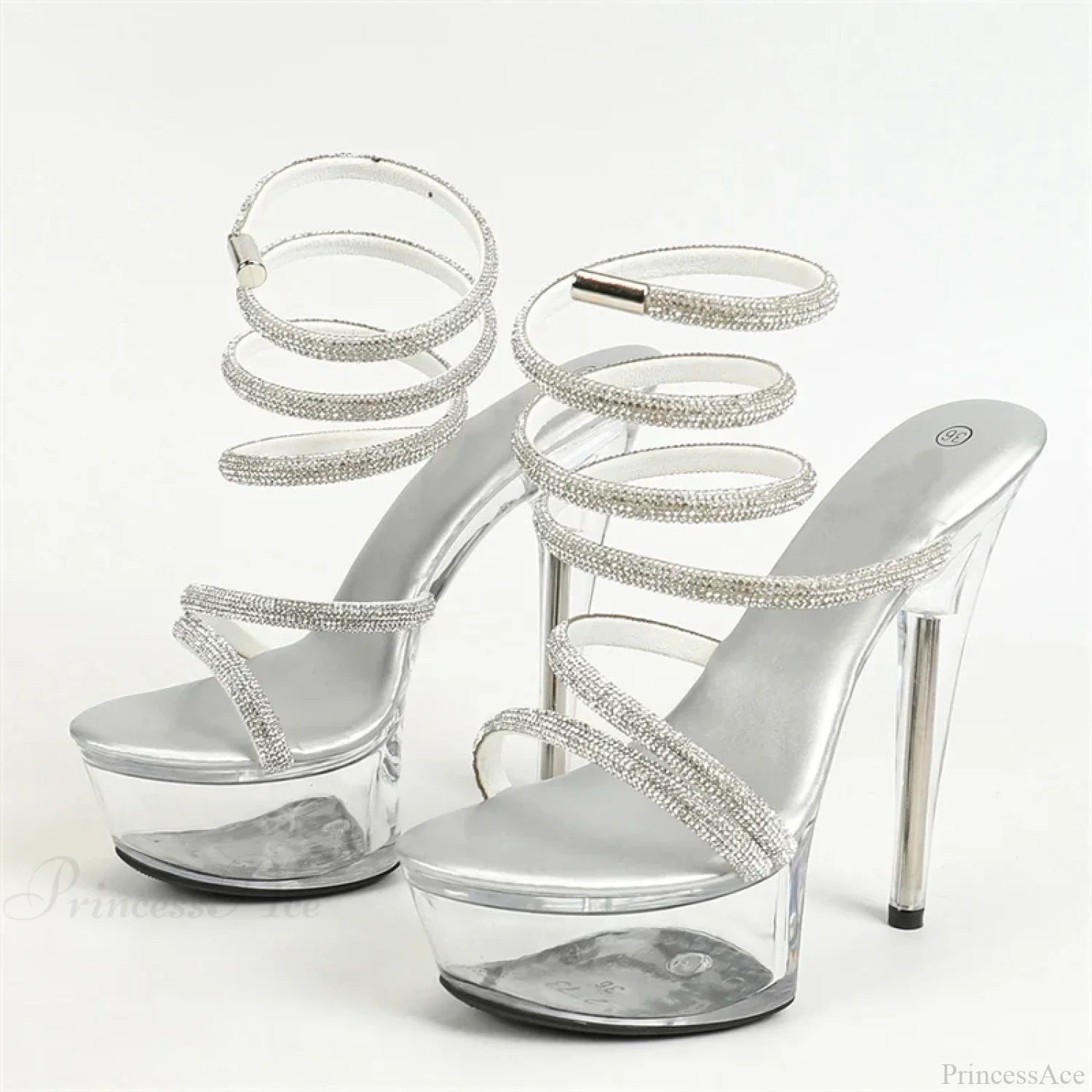 Fashion Rhinestone Ankle Snake Twine Around Transparent Wedding Banquet High Heel