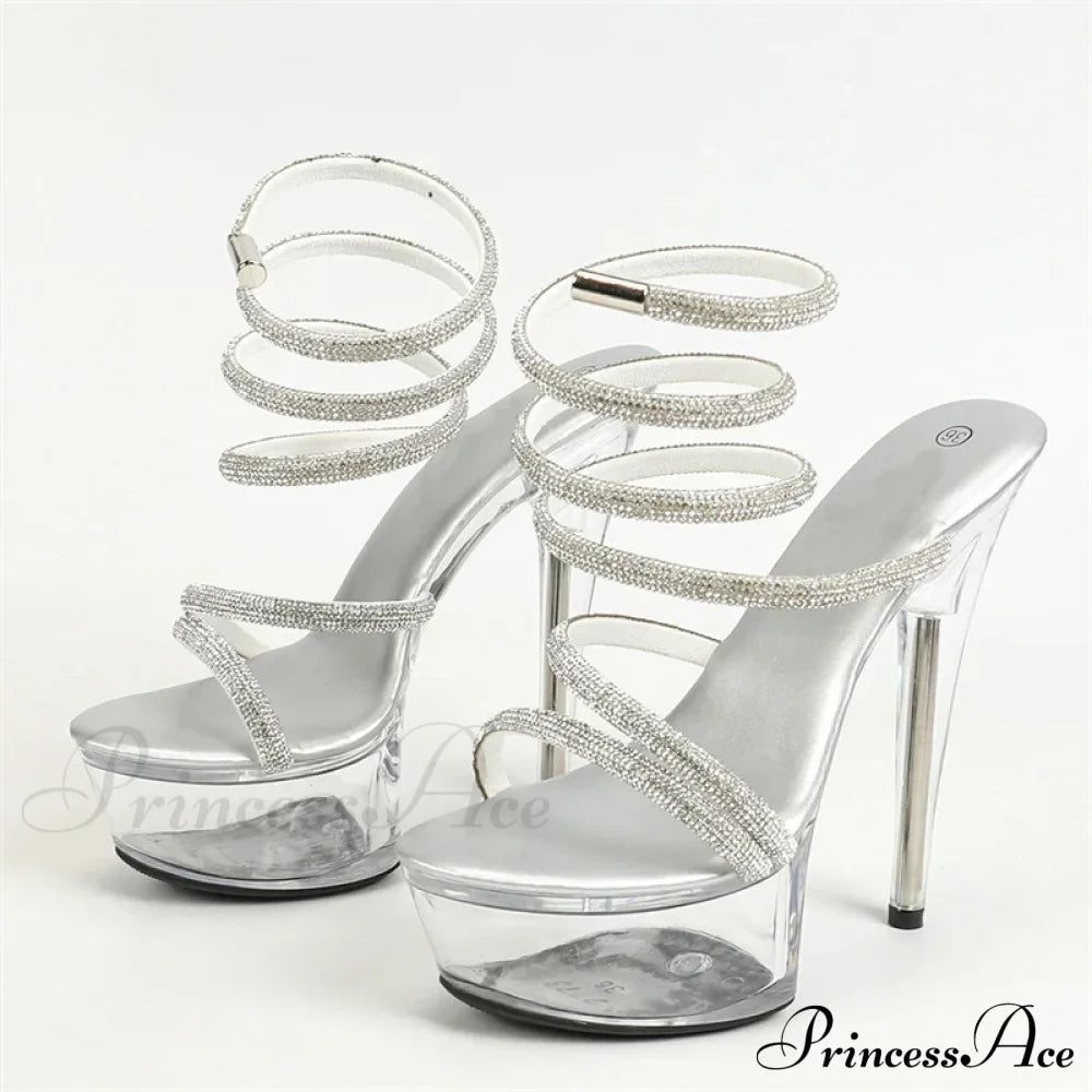 Fashion Rhinestone Ankle Snake Twine Around Transparent Wedding Banquet High Heel