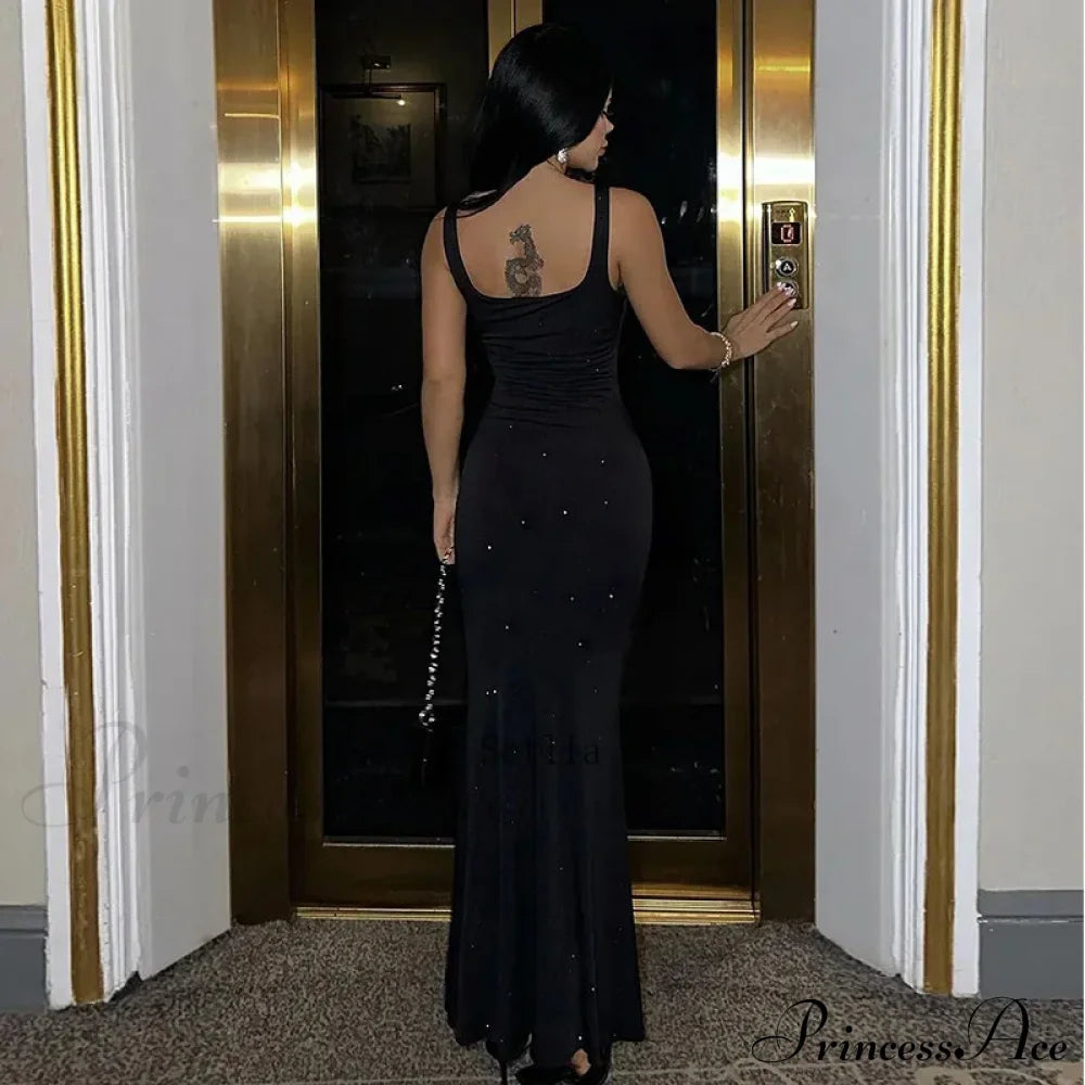 Fashion Sequins Backless Sleeveless Elegant Maxi Dress