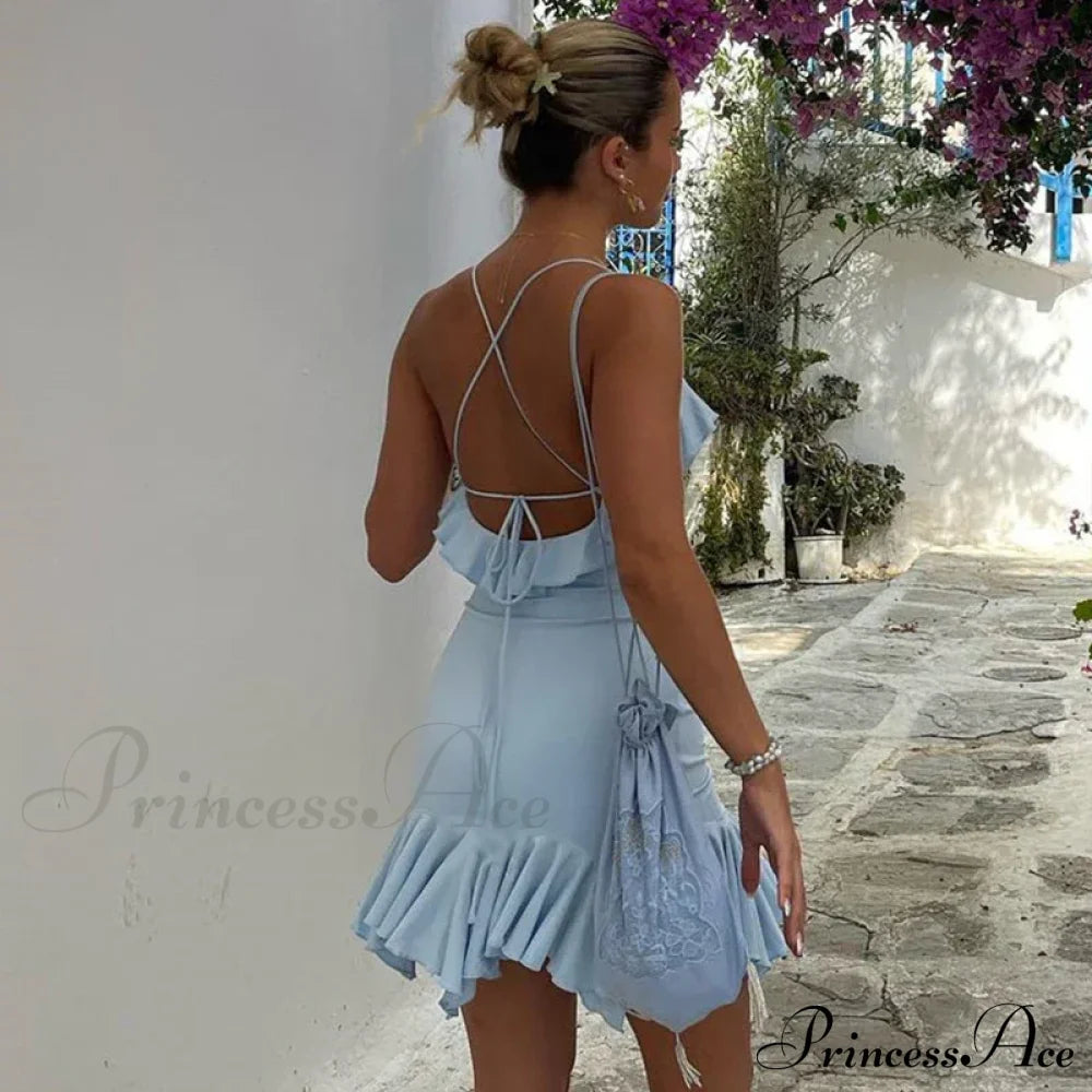 Fashion Sexy Backless Frill Hem Mini Dress