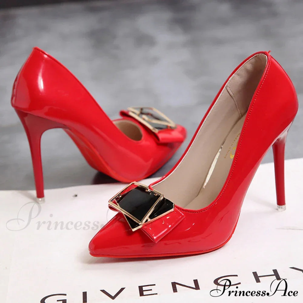 Fashion Sexy Pointed Toe Shallow Mouth Red Bottom High Heels Office Black Plus Size Heel