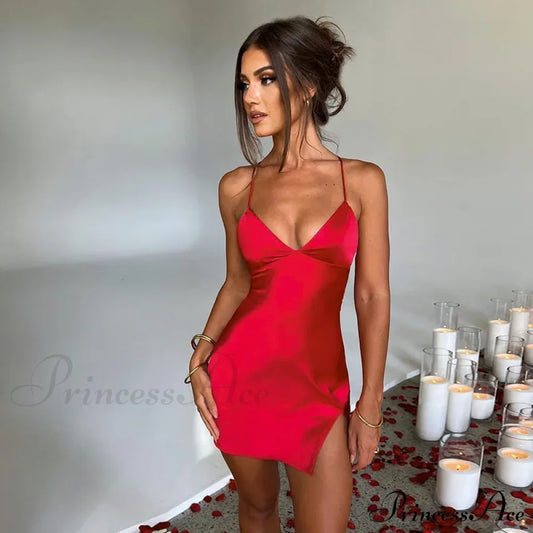 Fashion Sleeveless Mini Night Club Party Backless Y2K Clothes Streetwear Bodycon Dress Red / S