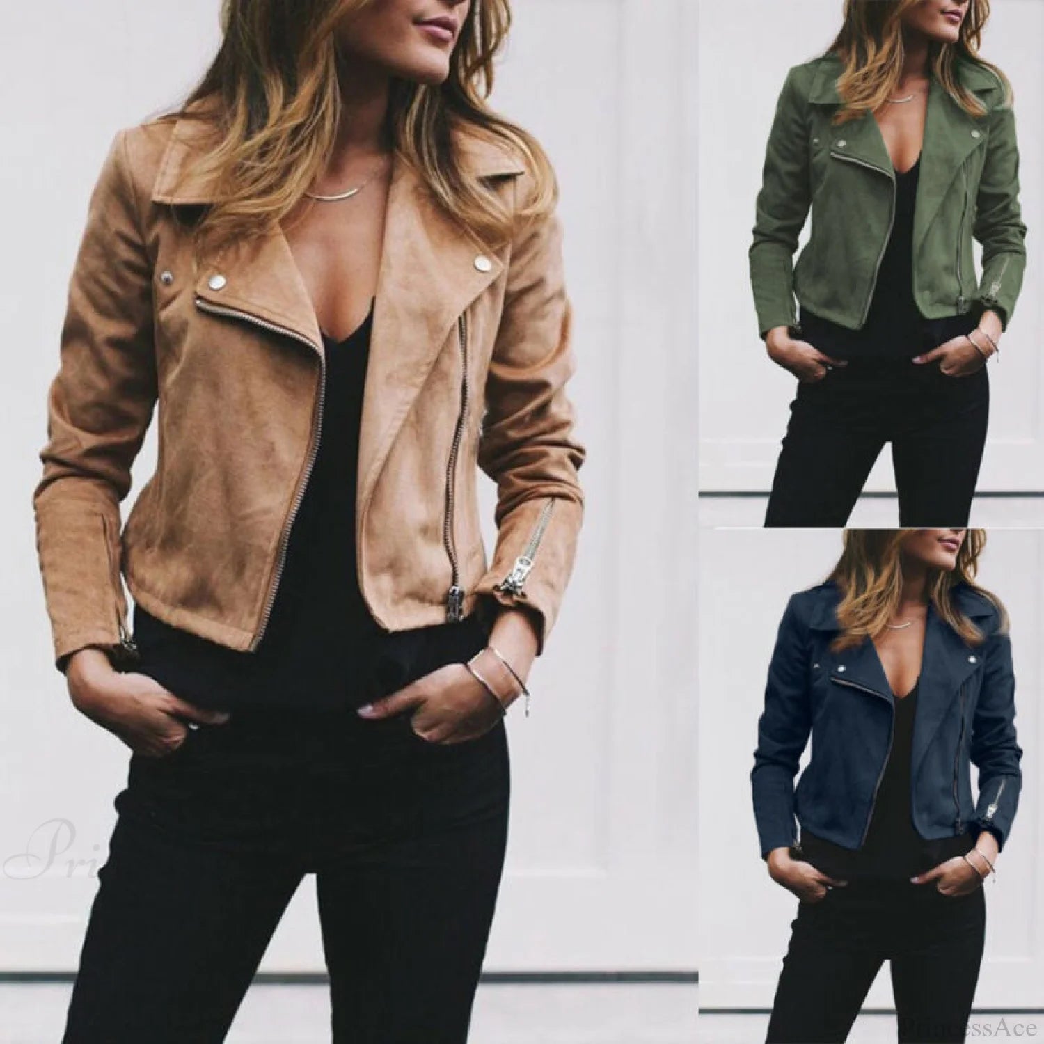 Fashion Solid Color Cool Zipper Jacket