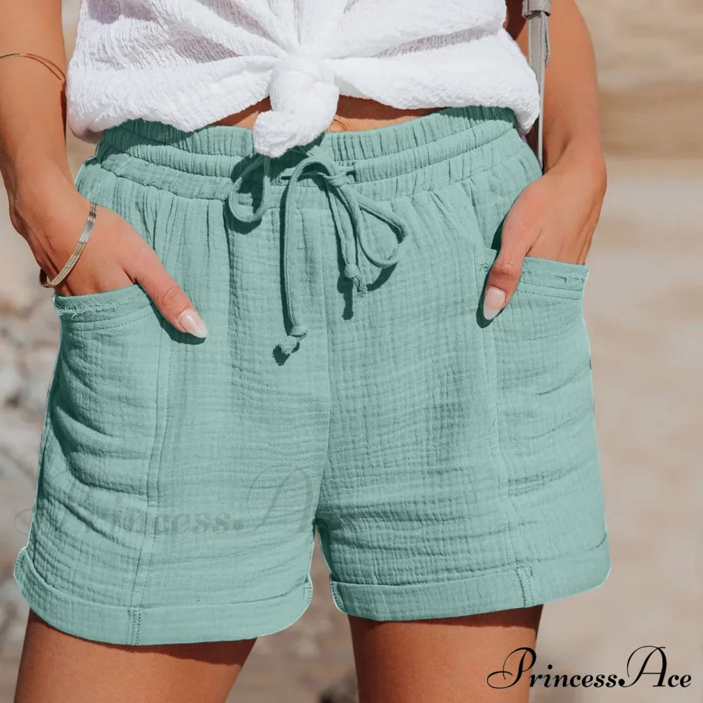 Fashion Straight High Waist Loose Korean Trouser Summer Short Green / S