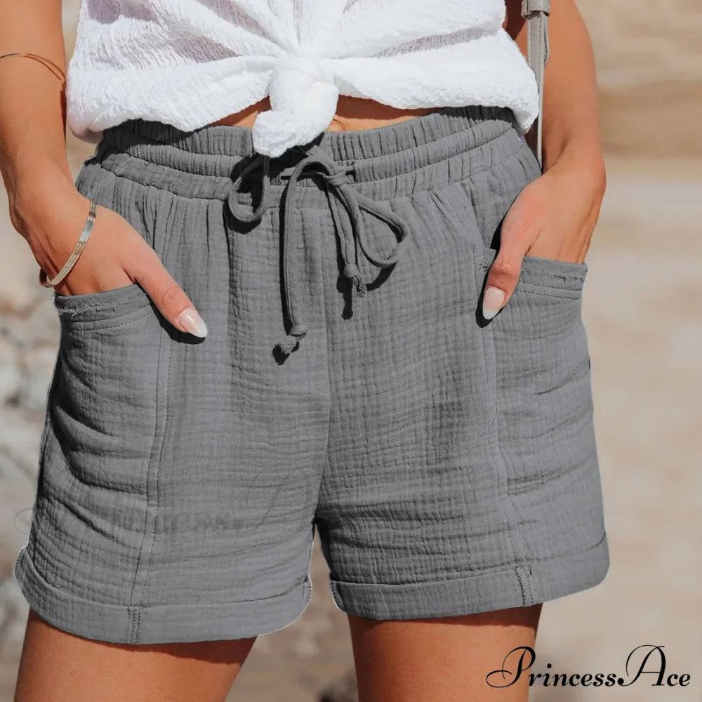 Fashion Straight High Waist Loose Korean Trouser Summer Short Grey / S