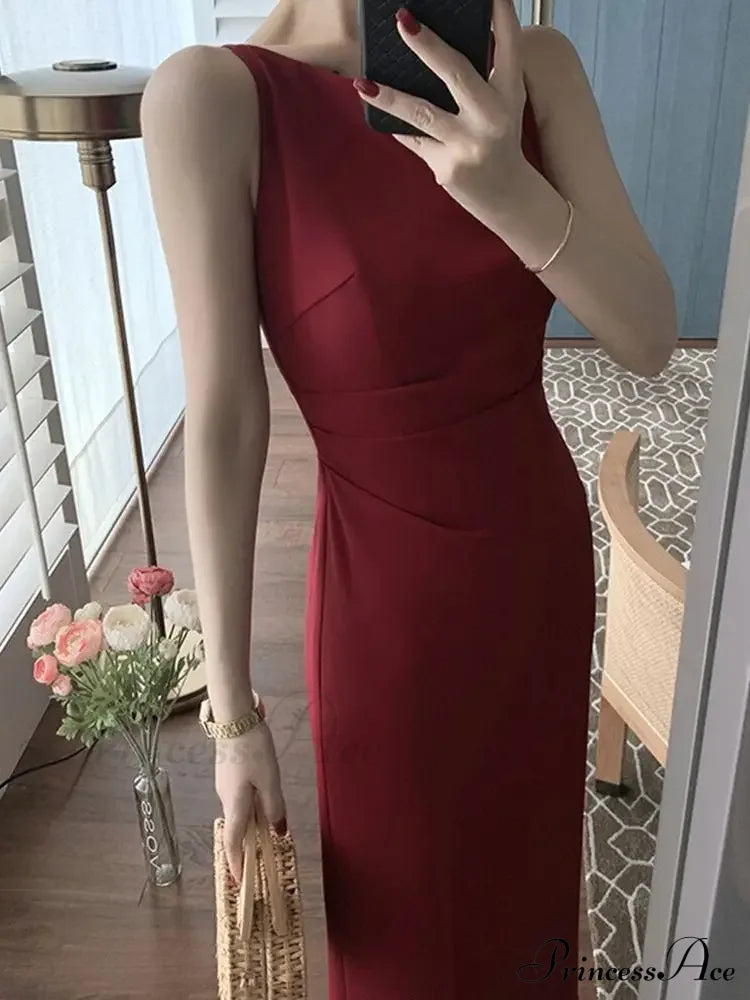 Fashion Strap Sleeveless Maxi Dress Burgundy / S