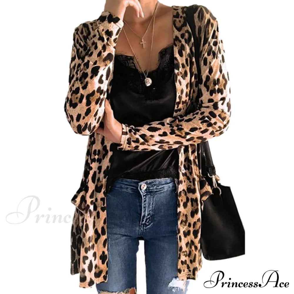 Fashion Sweaters Long Sleeve Leopard Print Knitted Top