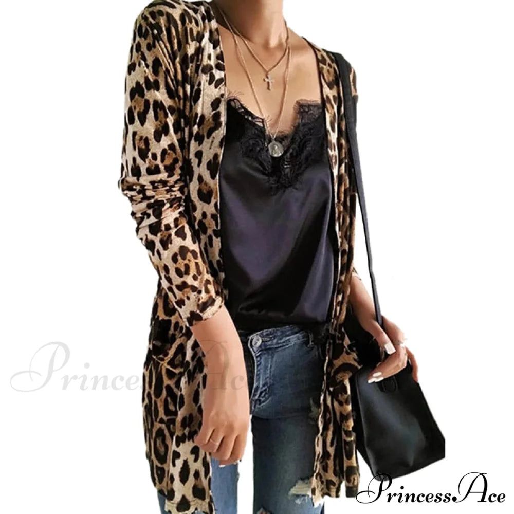 Fashion Sweaters Long Sleeve Leopard Print Knitted Top