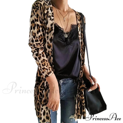 Fashion Sweaters Long Sleeve Leopard Print Knitted Top