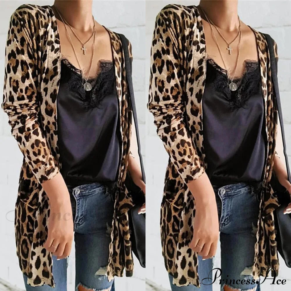 Fashion Sweaters Long Sleeve Leopard Print Knitted Top