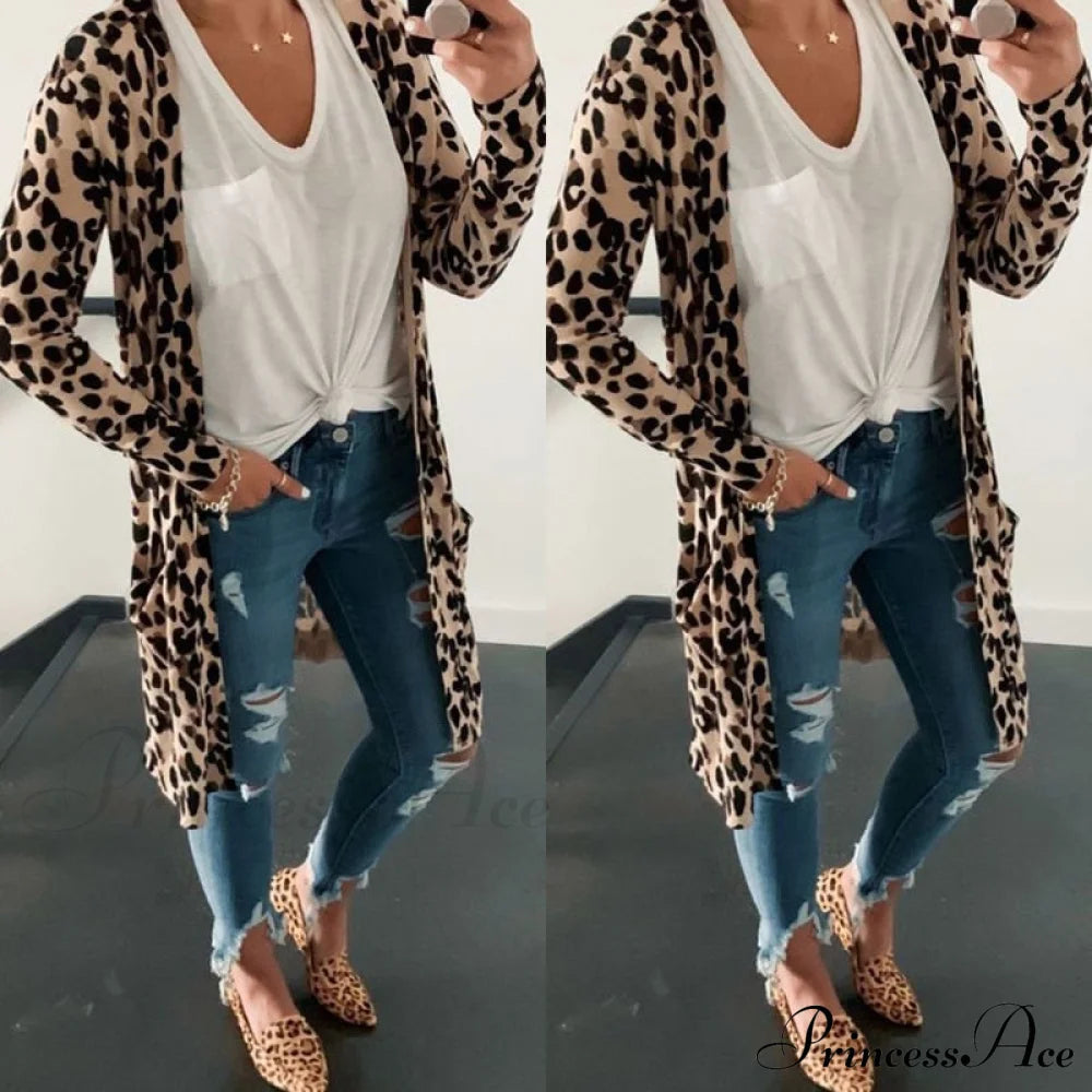 Fashion Sweaters Long Sleeve Leopard Print Knitted Top