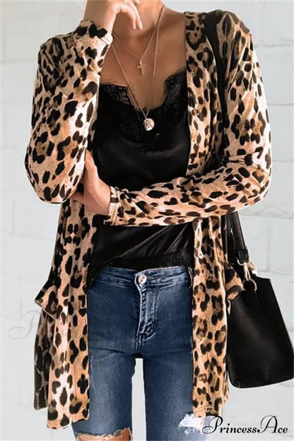 Fashion Sweaters Long Sleeve Leopard Print Knitted Top