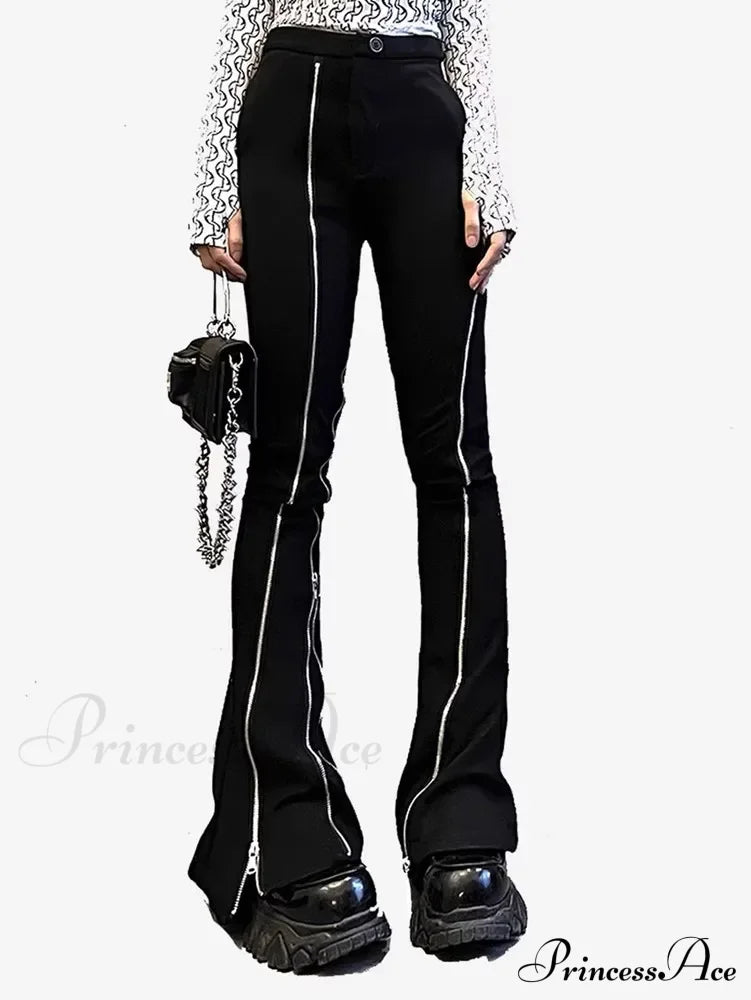 Fashion Zipper Slim Flare Halloween Pants Black / S