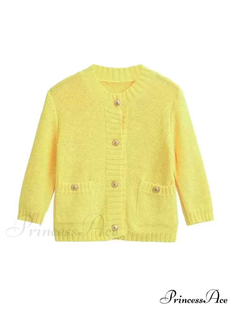 Fashionable Chic Yellow Stylish Cozy Long Sleeve Comfortable Single-Breasted Warm Sweater / S