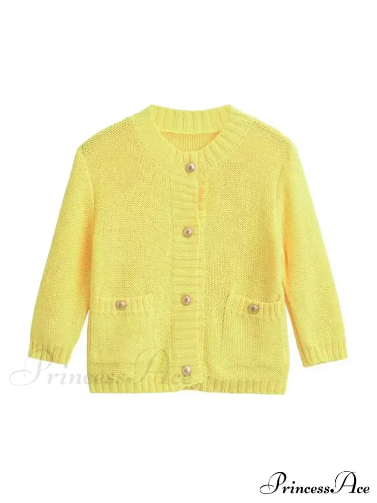 Fashionable Chic Yellow Stylish Cozy Long Sleeve Comfortable Single-Breasted Warm Sweater Sweaters-L