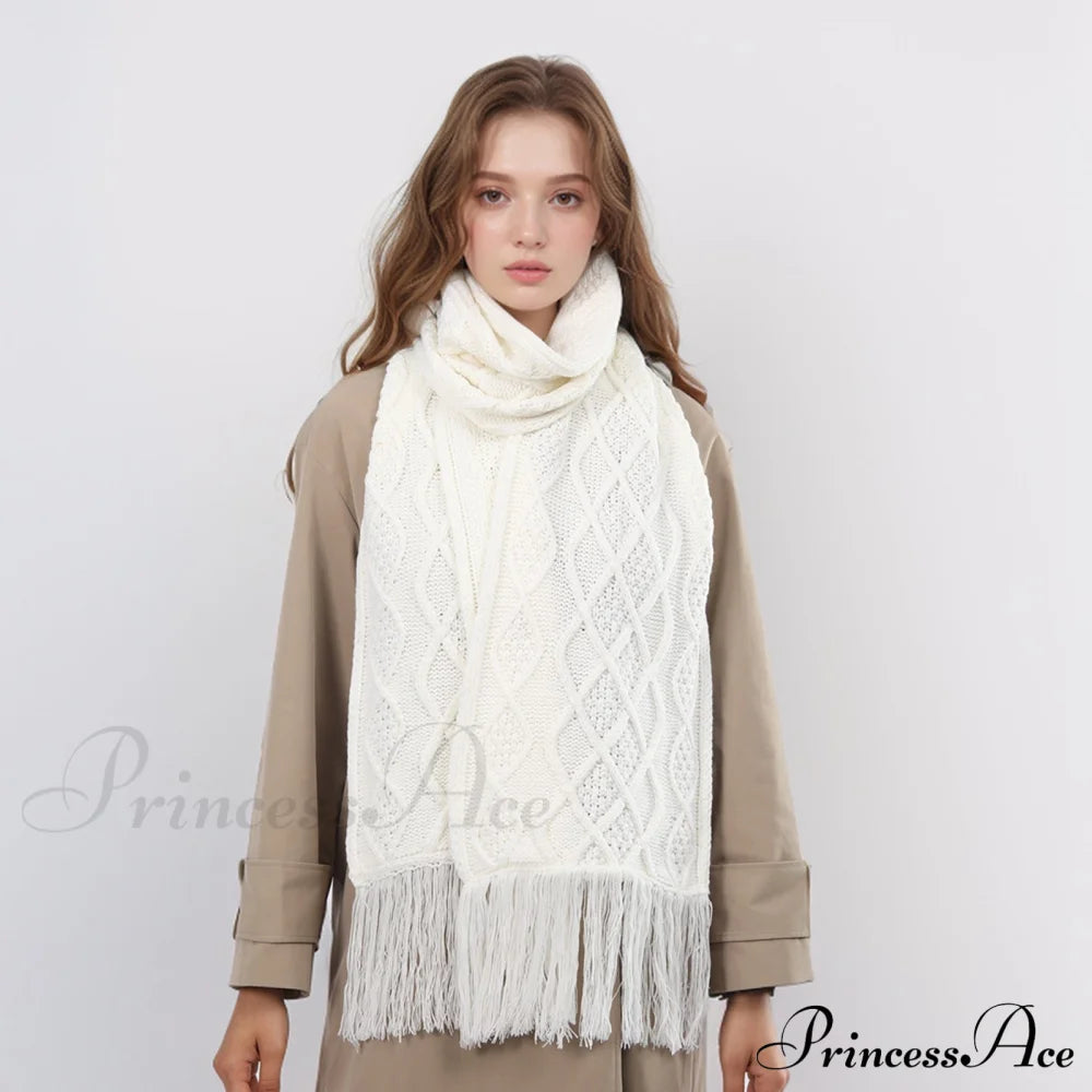 Fashionable Classic Pure Color Textured Tassel Elegant Warm Chunky Winter Scarf