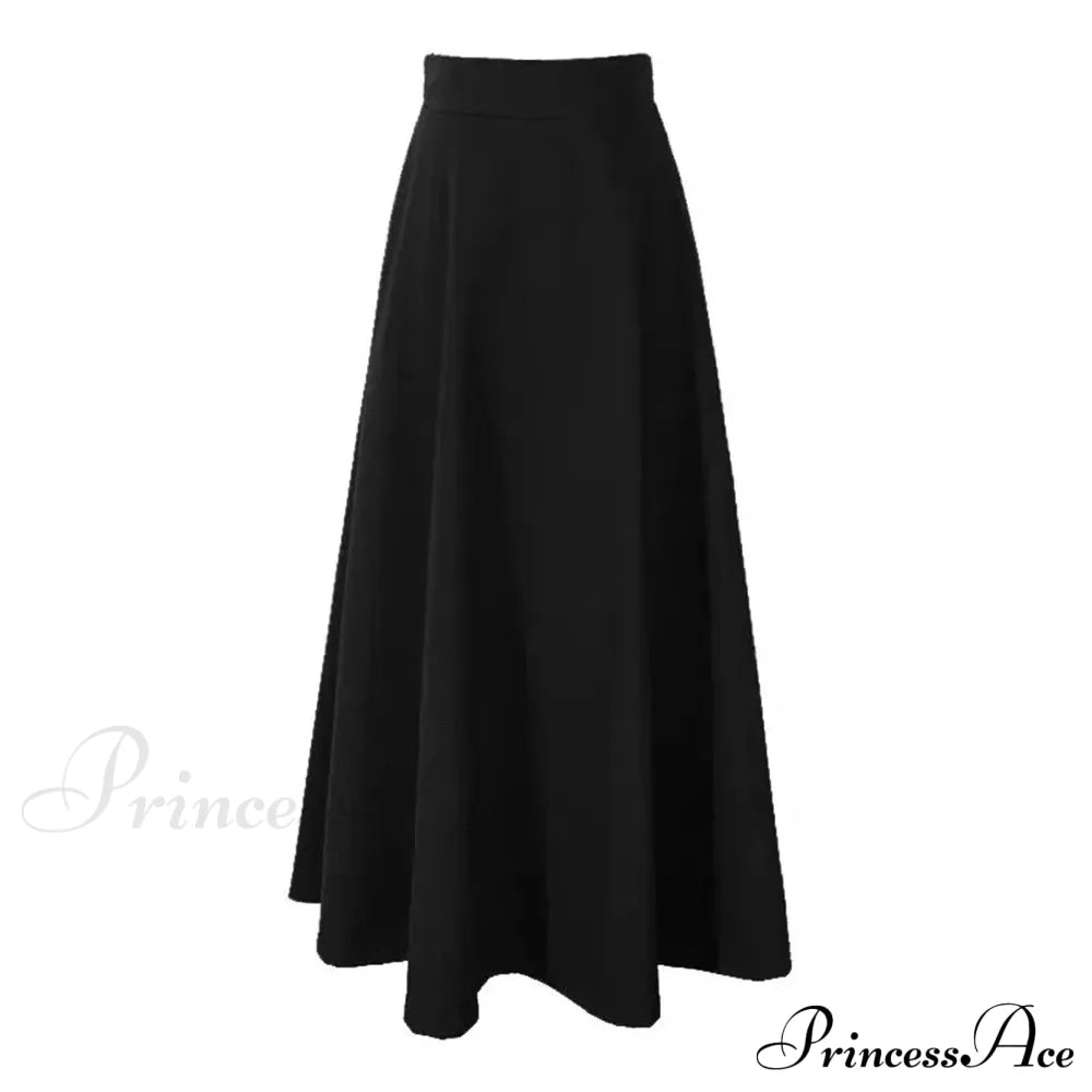 Fashionable High Waist Warm Basic Black Casual Thick Chic Maxi Skirt