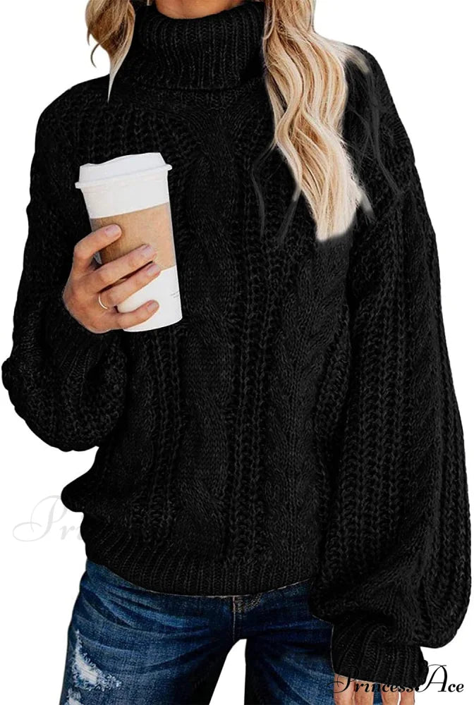 Fashionme Chic Ballon Sleeve Winter Turtleneck Chunky Sweater Black / Large Sweaters-L