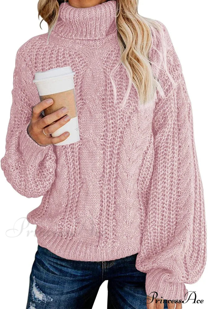 Fashionme Chic Ballon Sleeve Winter Turtleneck Chunky Sweater Dusty Pink / Medium Sweaters-L