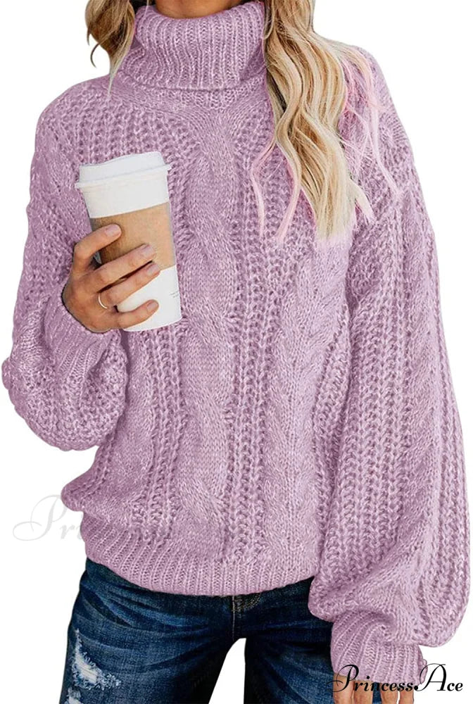 Fashionme Chic Ballon Sleeve Winter Turtleneck Chunky Sweater Dusty Purple / Small Sweaters-L