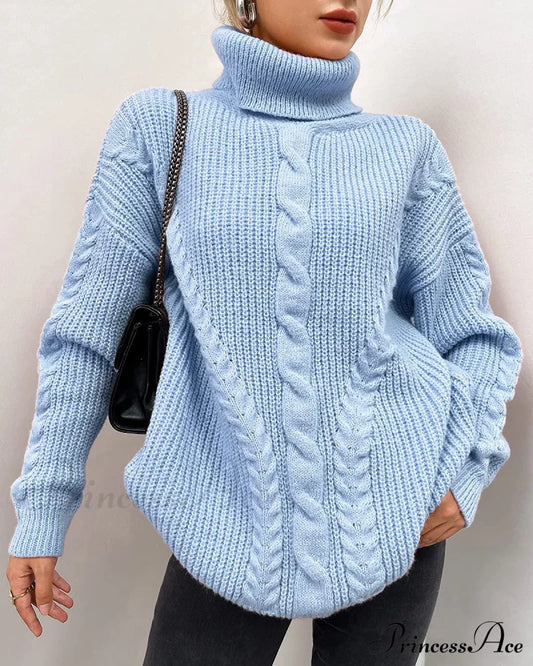 Fashionme Chic Ballon Sleeve Winter Turtleneck Chunky Sweater Sweaters-L