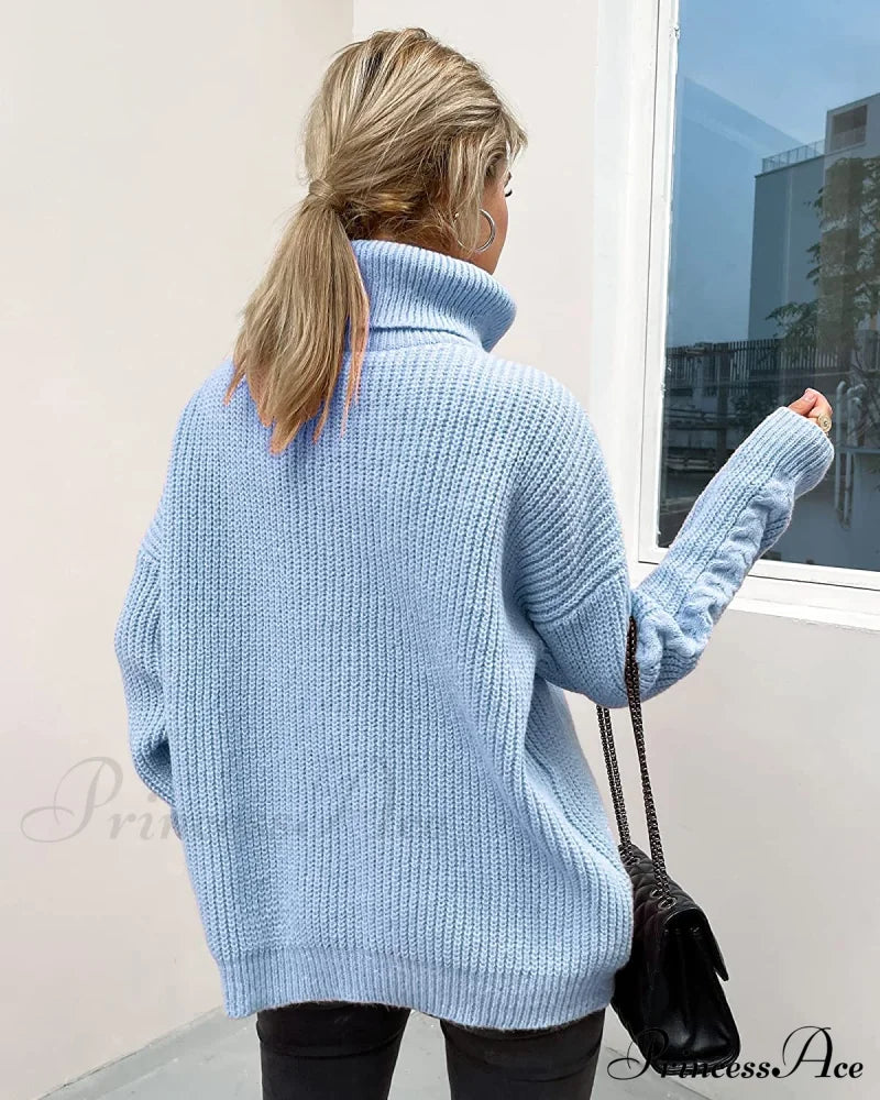 Fashionme Chic Ballon Sleeve Winter Turtleneck Chunky Sweater Sweaters-L