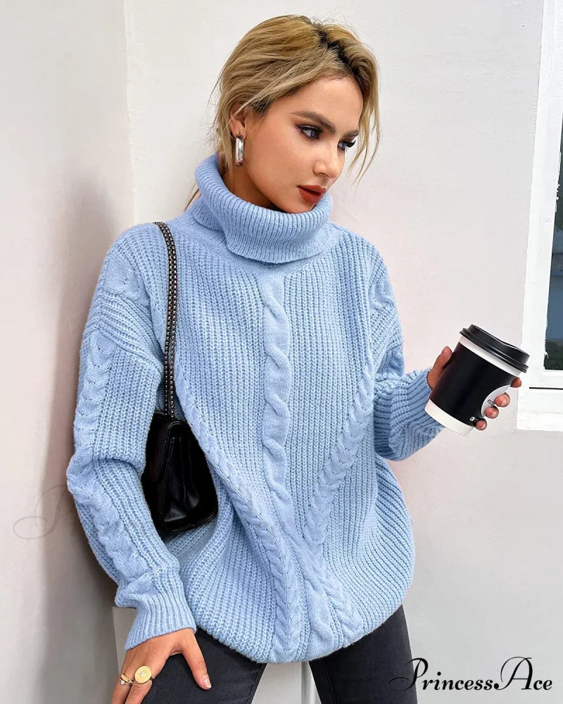 Fashionme Chic Ballon Sleeve Winter Turtleneck Chunky Sweater Sweaters-L