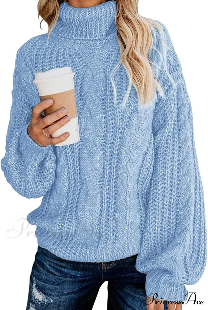 Fashionme Chic Ballon Sleeve Winter Turtleneck Chunky Sweater Sweaters-L