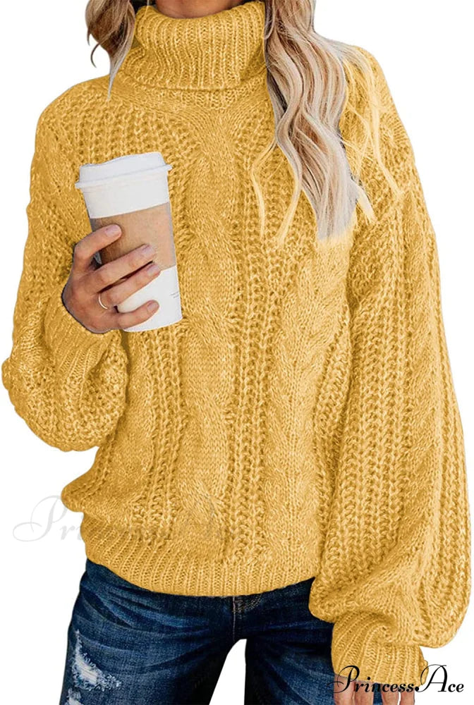 Fashionme Chic Ballon Sleeve Winter Turtleneck Chunky Sweater Turmeric Yellow / Large Sweaters-L