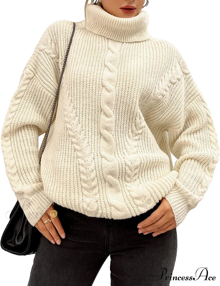 Fashionme Chic Ballon Sleeve Winter Turtleneck Chunky Sweater White / Large Sweaters-L