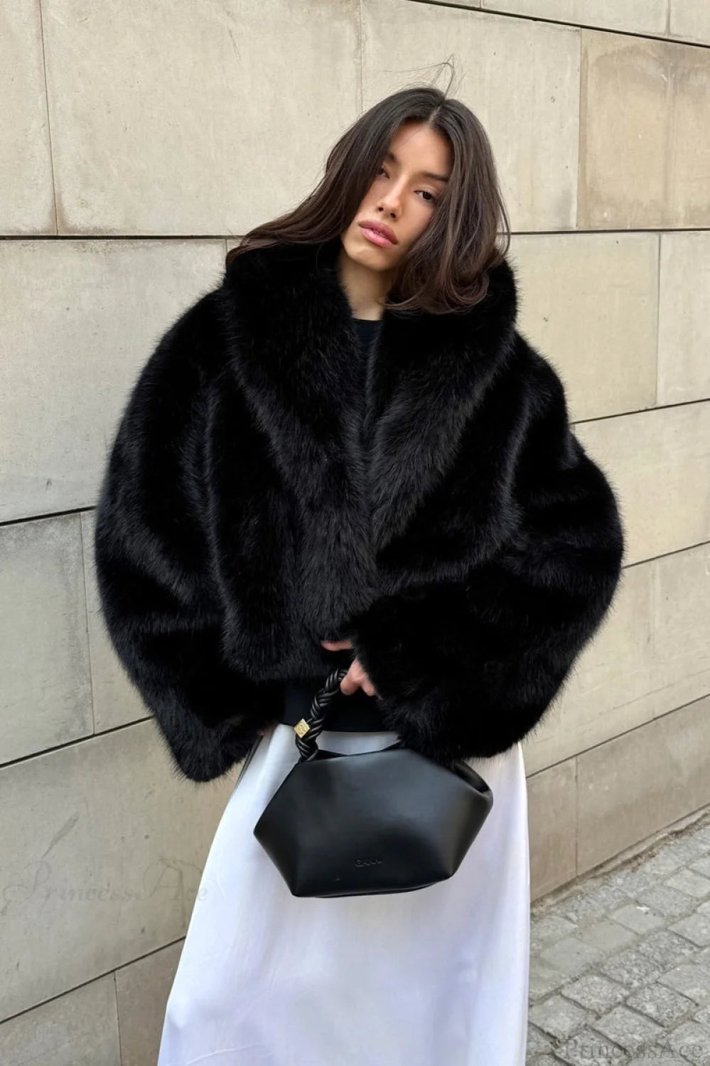 Faux Fur Collared Warm Longline Coat Black / S