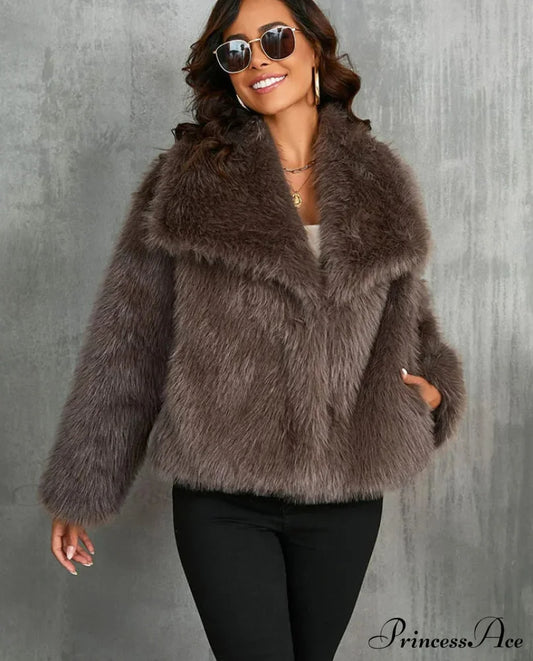 Faux Fur Lapel Autumn Winter Coat Brown / Xs Coats-241208